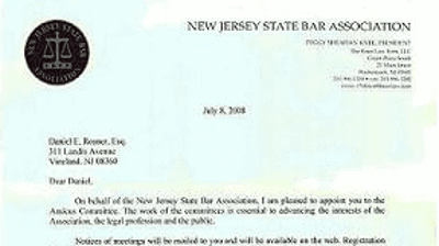 Daniel Rosner Appointed to New Jersey State Bar Association Amicus Committee Photo
